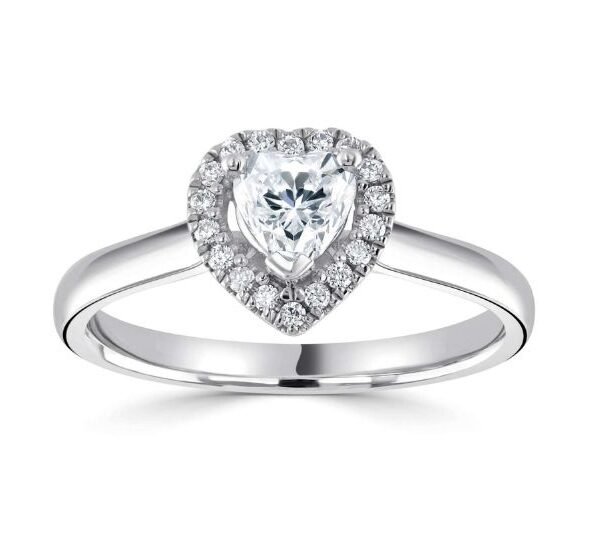 Heart-Shaped Halo Ring with Smooth Plain Shoulders