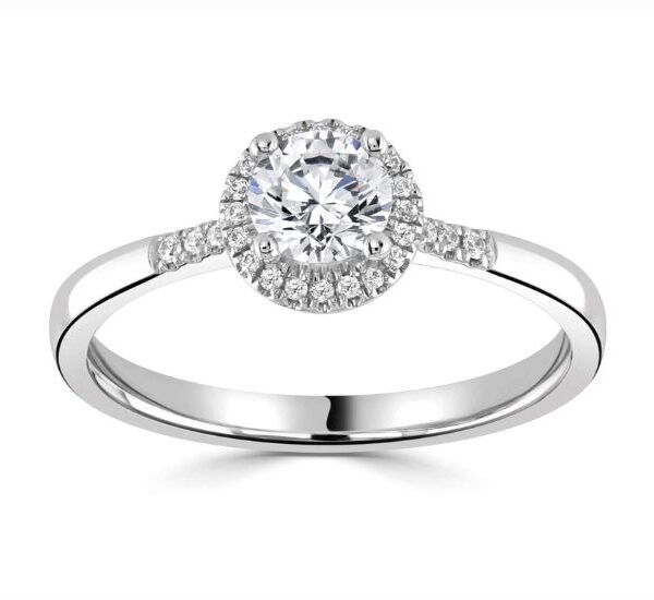 Classic Round Halo Ring with Diamond-Set Shoulders