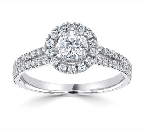 Classic Round Halo Ring with Diamond-Set Split Shoulders - RC2053