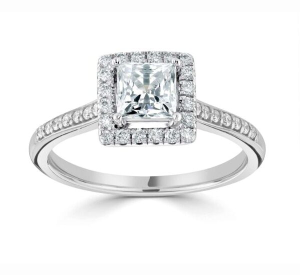 Classic Princess Halo Ring with Diamond-Set Shoulders - RC2016B