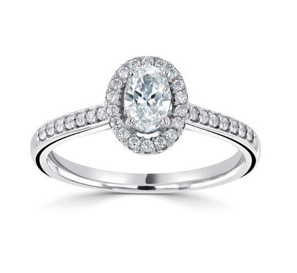 Classic Oval Halo Ring with Diamond Set Shoulders - RC2017B