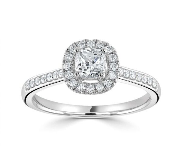 Classic Cushion Halo Ring with Diamond Set Shoulders - RC2023B