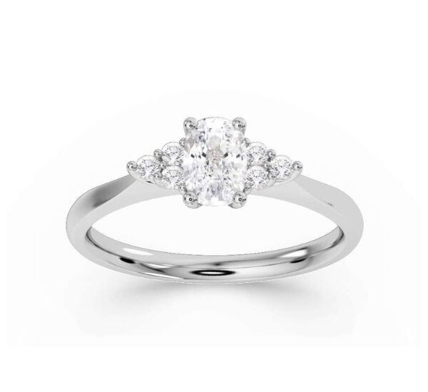Elongated Cushion Solitaire Ring with Diamond Set Trefoil Shoulder Details - RC1011