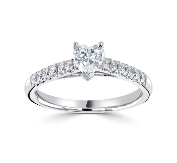 Classic Heart Solitaire Ring with Diamond Set Shoulders - R1-2297