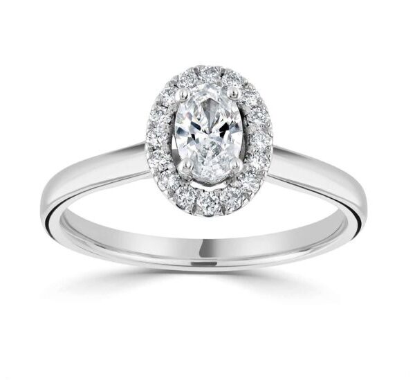 Oval Halo Ring with Elegant Plain Shoulders