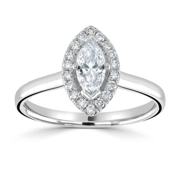 Marquise Halo Ring with Smooth Plain Shoulders