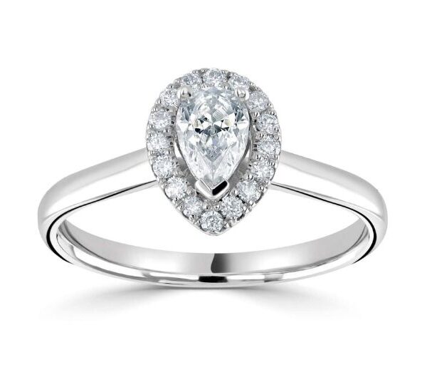 Classic Pear-Shaped Halo Ring with Smooth Plain Shoulders