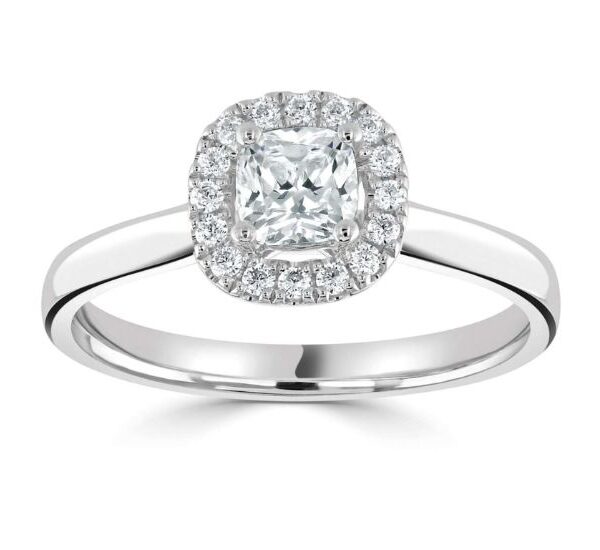 Elegant Cushion Halo Ring with Refined Plain Shoulders