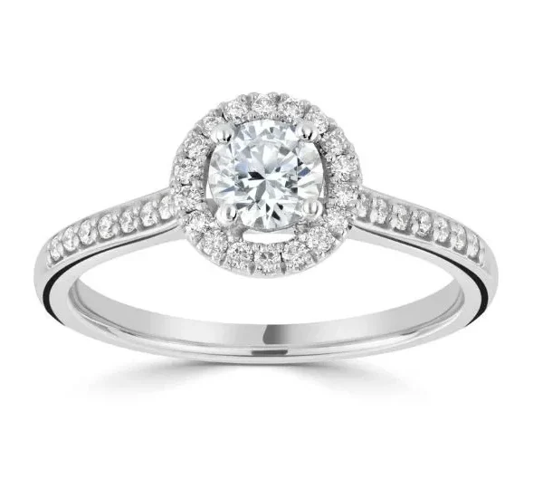 Round Halo Diamond Ring with Sparkling Shoulder Accents
